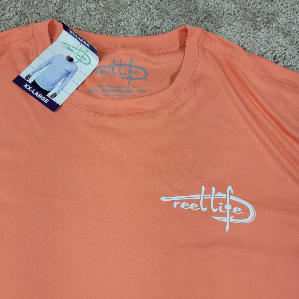 Reel Life Mens XXL Long Sleeve Performance Fishing Shirt Coral Orange NWT